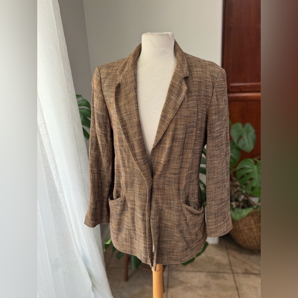 Vintage Liz Claiborne Collection Brown Micro-Check Blazer‎ Jacket | Women’s 12 |